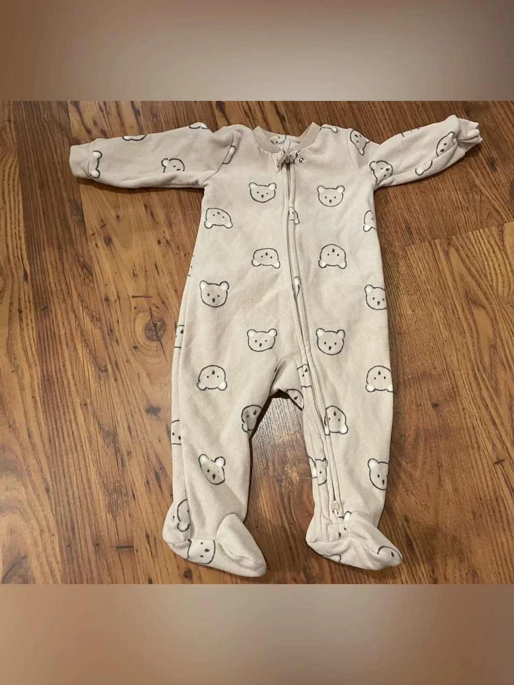 Carter's Cream Bear-Print Fleece Footed One-Piece